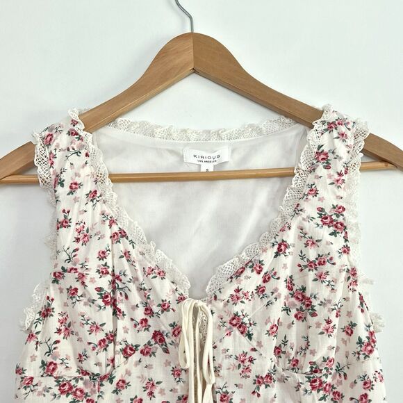 Kirious Los Angeles Front Tie Floral Babydoll Style Top Lace Coquette Size Small - Picture 2 of 10